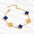 Azure Sunburst Clover Bracelet – gold bracelet with blue enamel sunburst clover charms