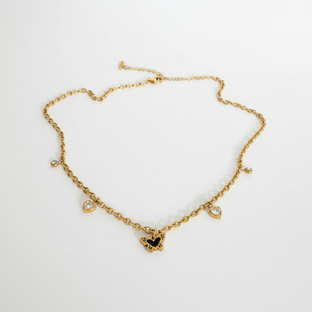 Butterfly & Crystal Charm Necklace