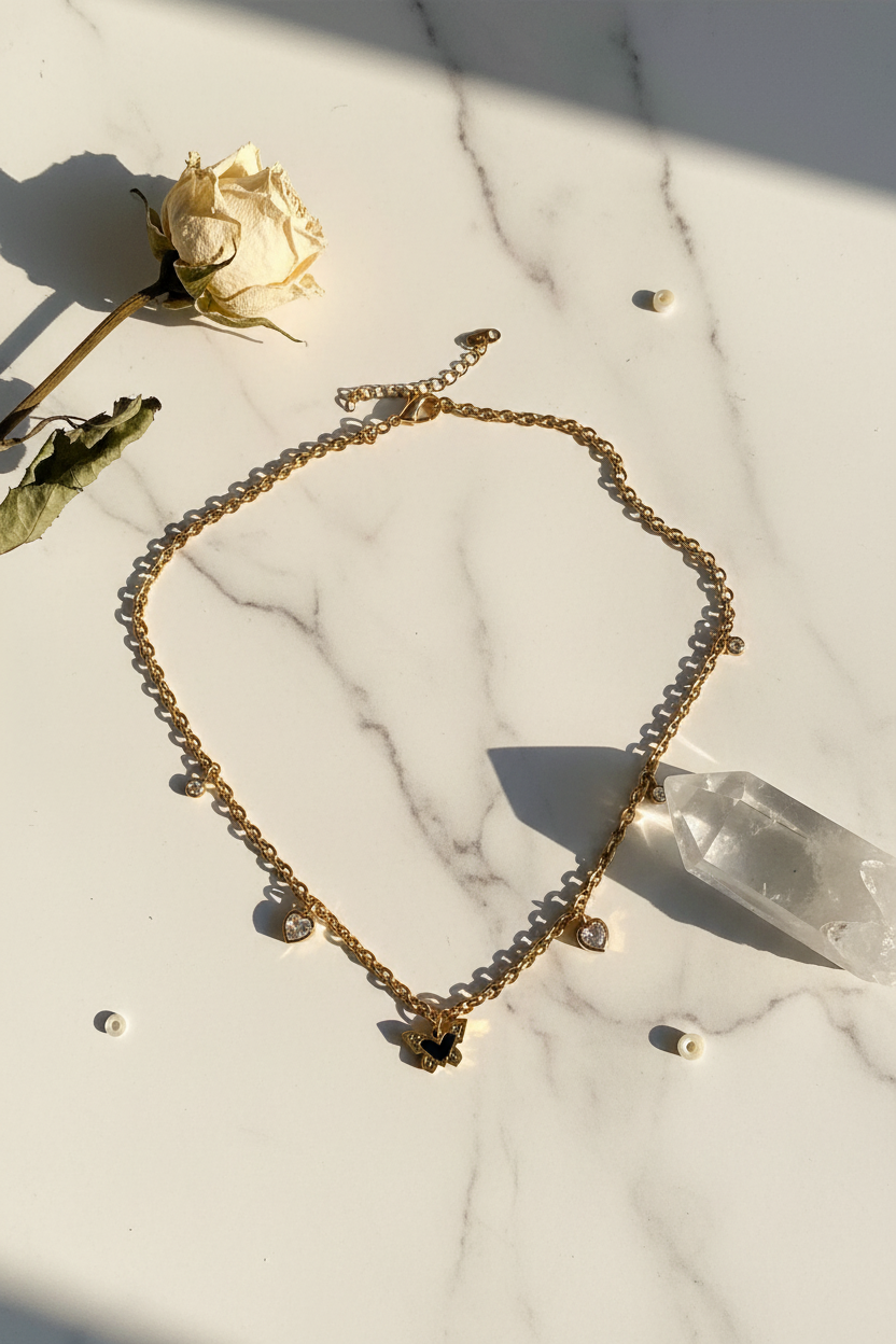 Butterfly & Crystal Charm Necklace
