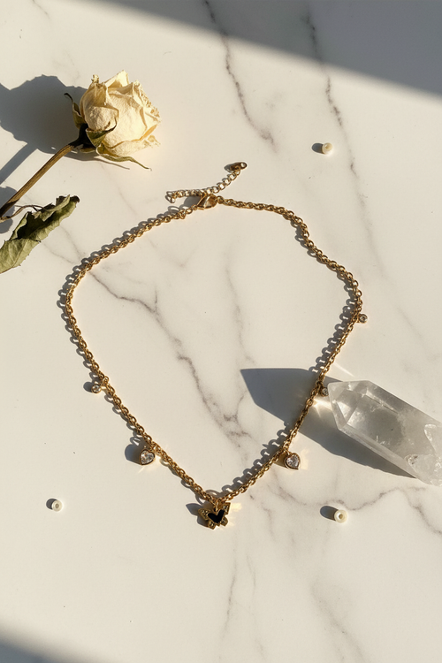 Butterfly & Crystal Charm Necklace