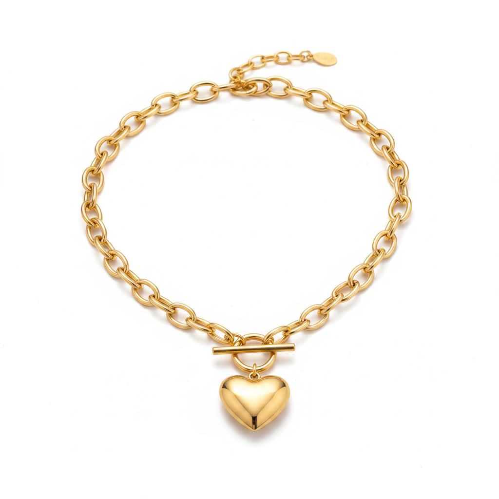 Chunky Heart Toggle Necklace – White Background