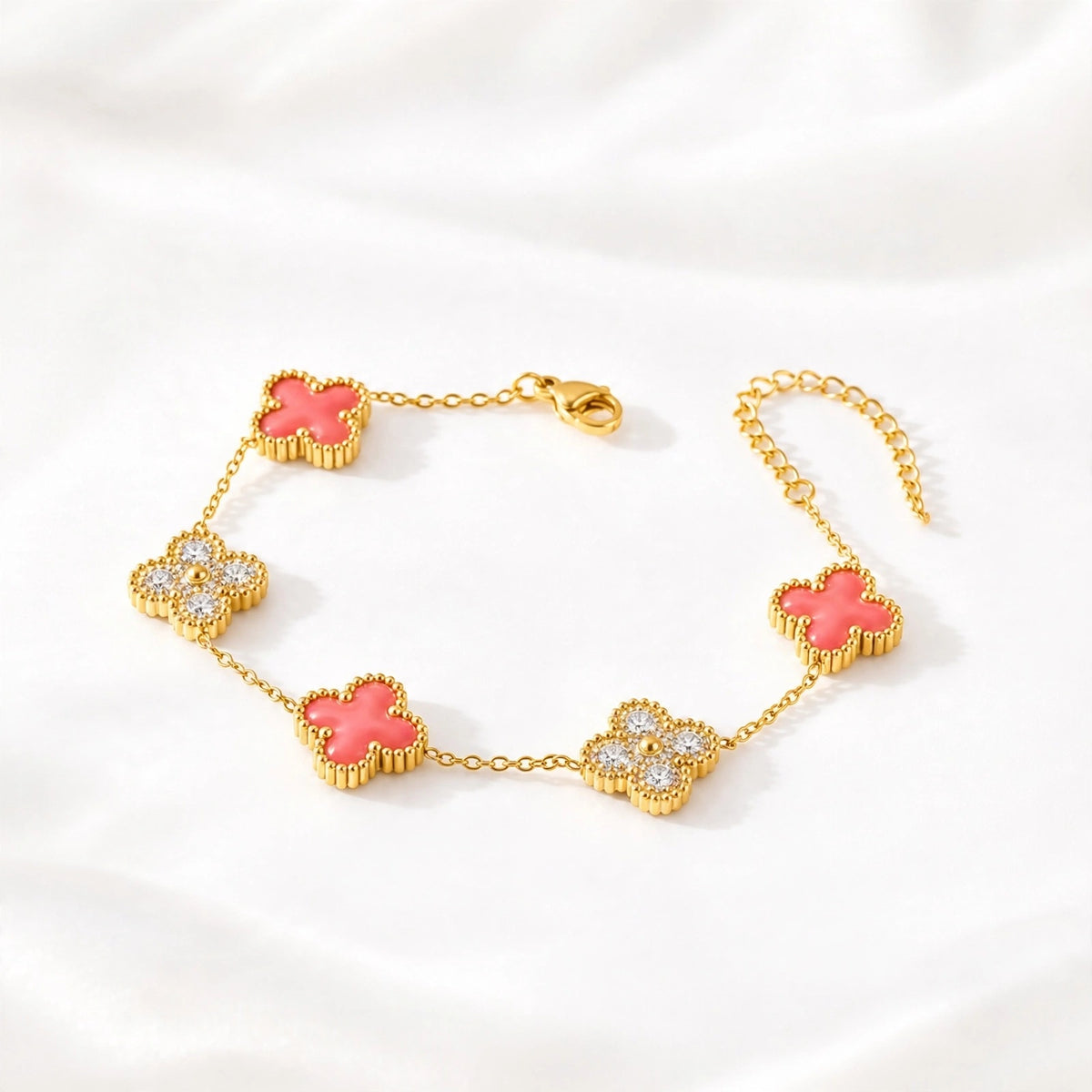 Coral Pavé Clover Bracelet