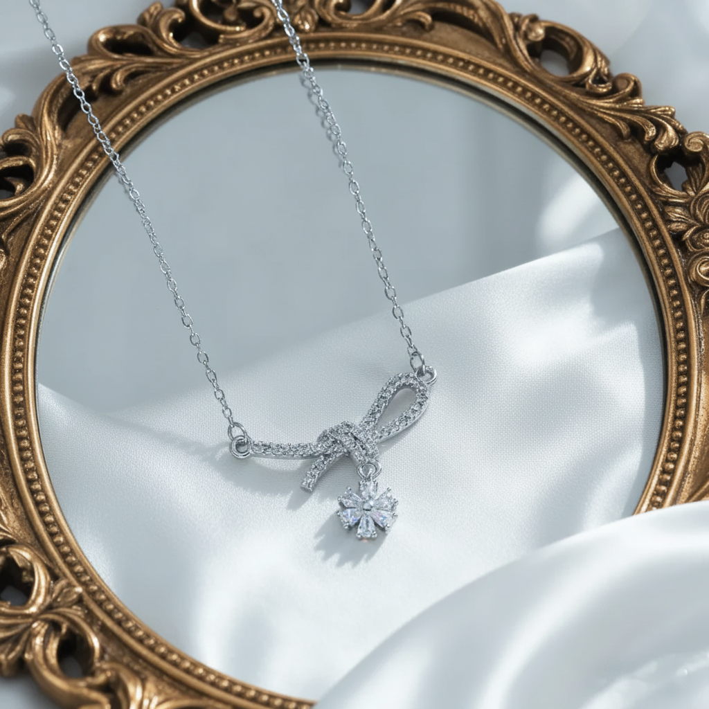 Crystal Bow Necklace – Aesthetic