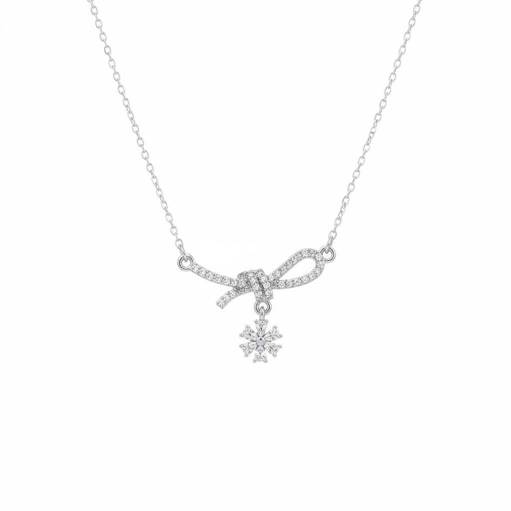 Crystal Bow Necklace – White BG