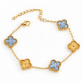 Denim Sunburst Clover Bracelet – gold bracelet with denim blue sunburst clover charm