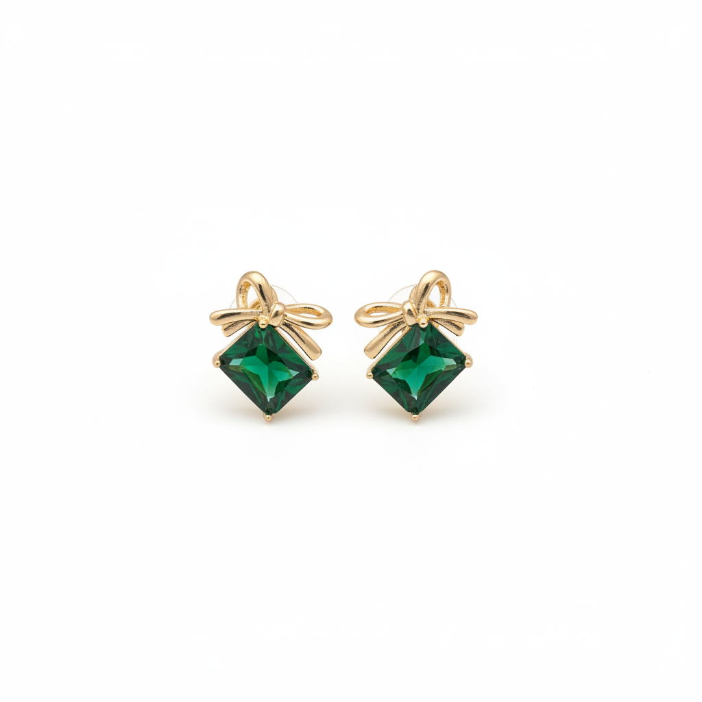 Emerald Bow Crystal Studs