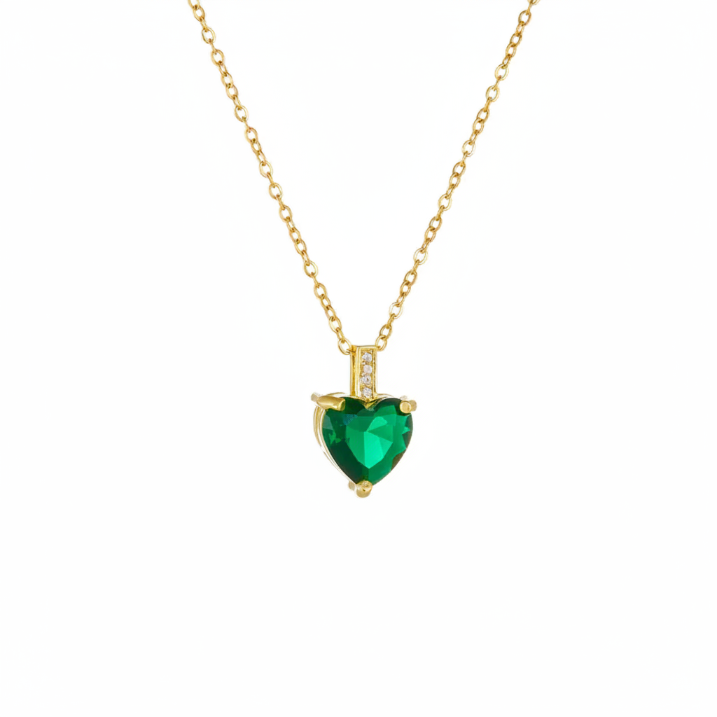 Emerald Heart Necklace – White BG