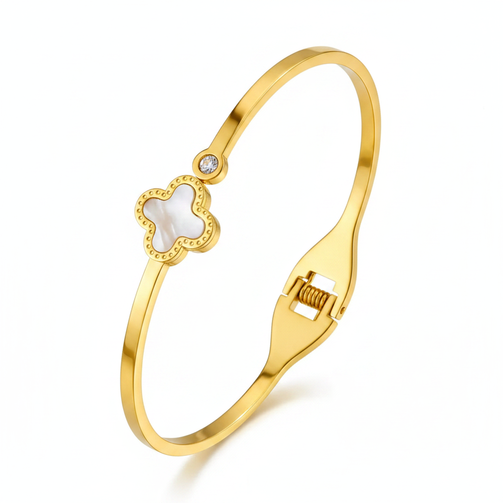 Gold Clover Bangle – White BG