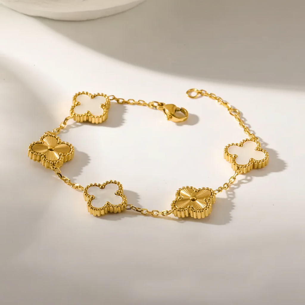 Gold Clover Bracelet Clean White Background