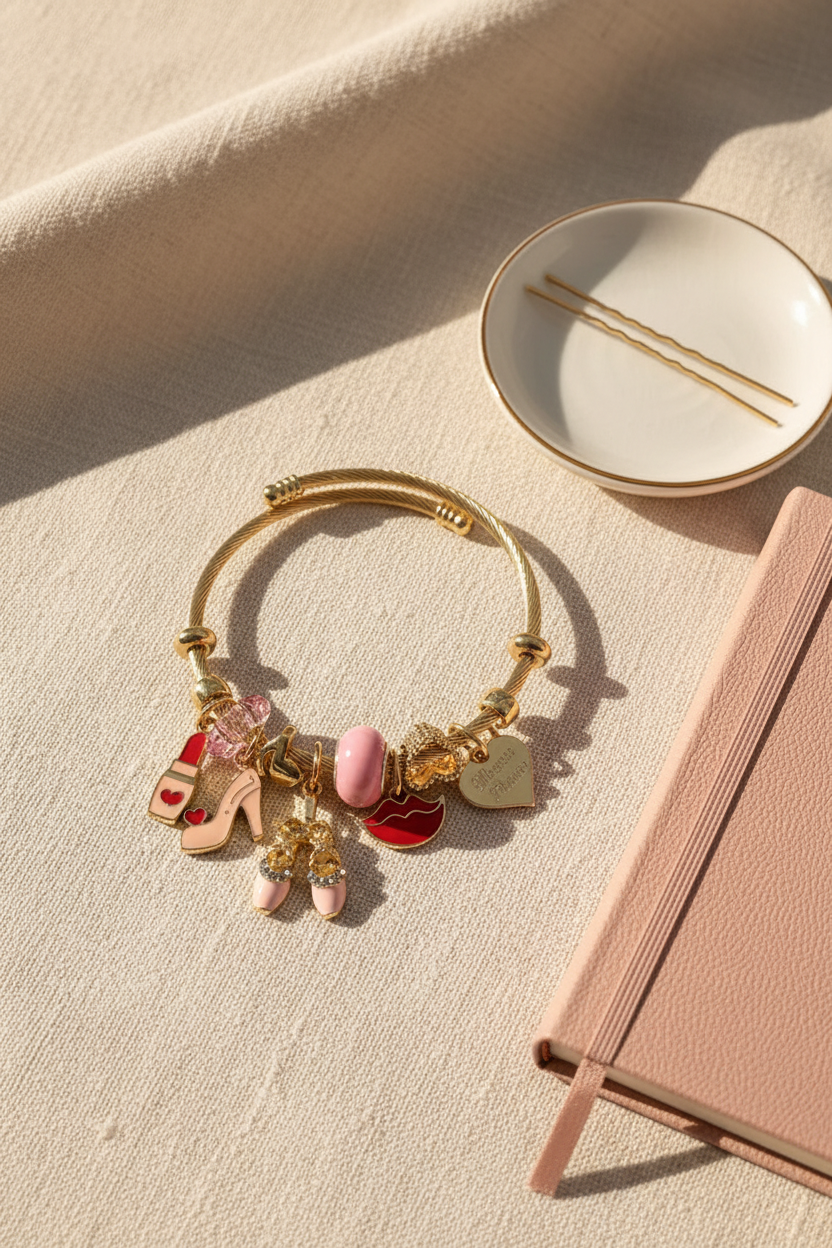 Gold Glam Charm Bangle