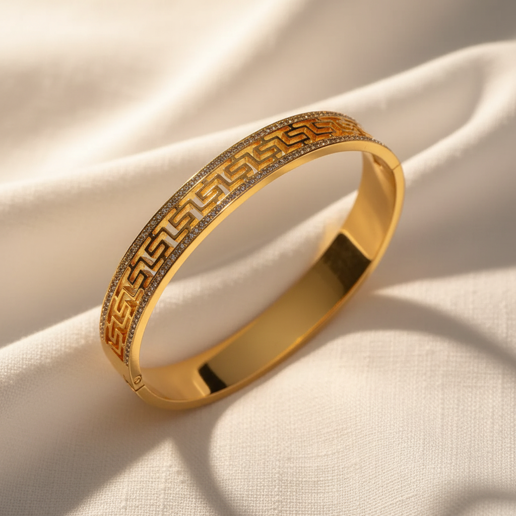 Gold Greek Key Bangle – Aesthetic