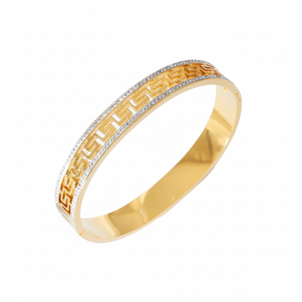 Gold Greek Key Bangle – White BG