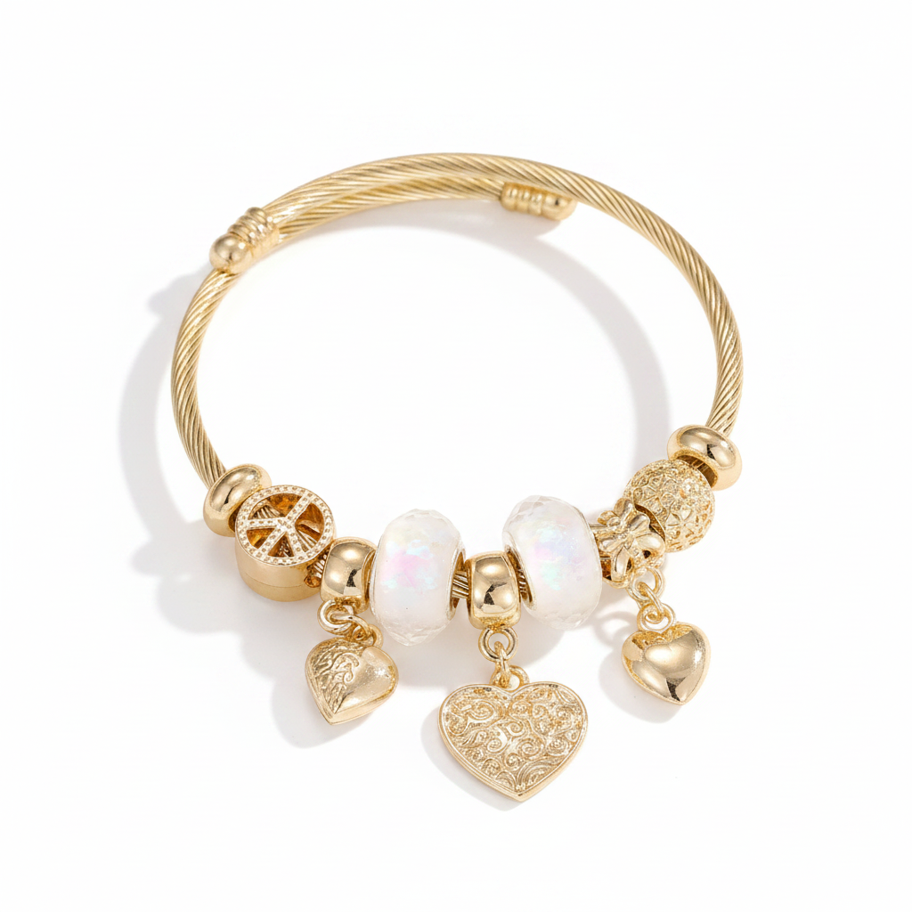 Gold Heart Charm Bangle