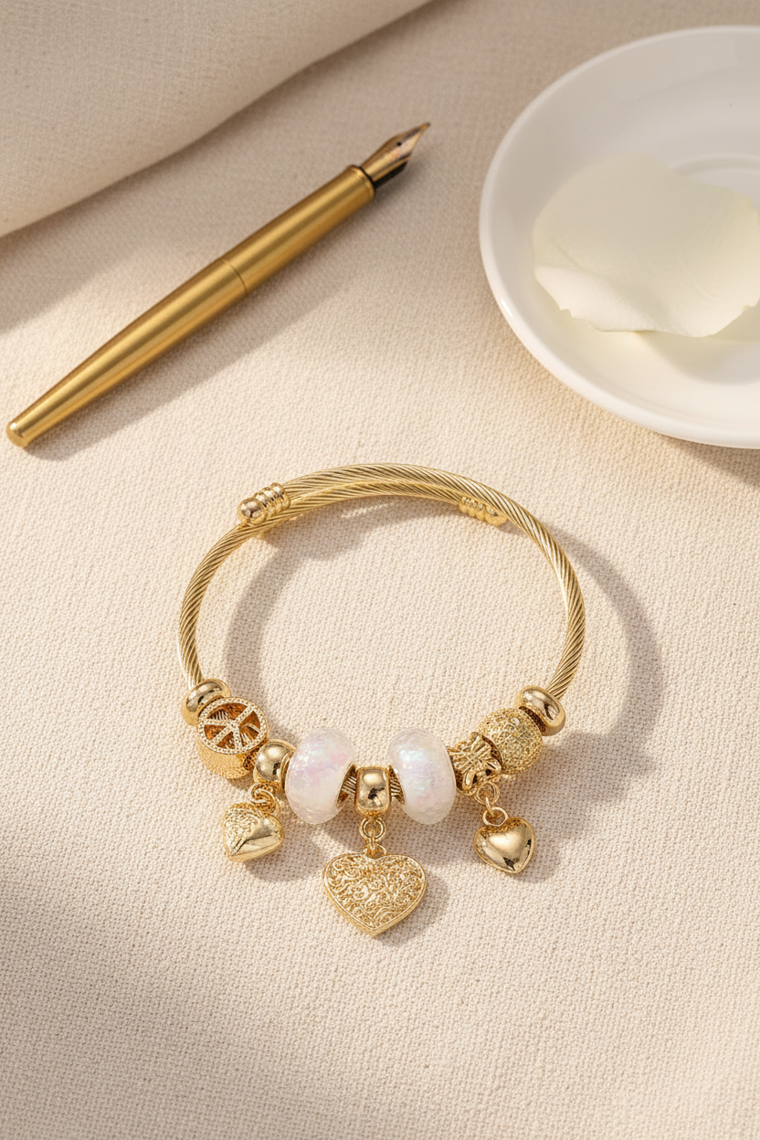 Gold Heart Charm Bangle