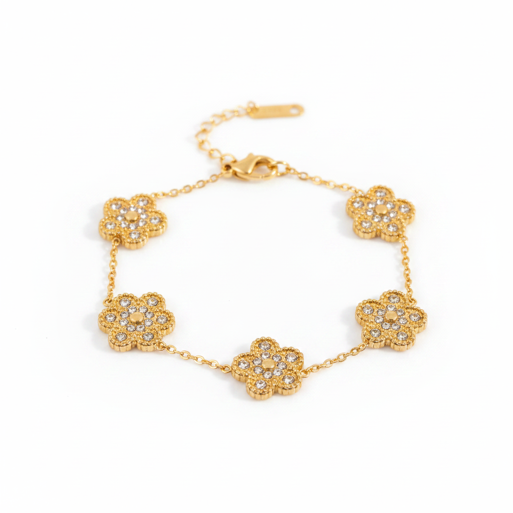 Gold Studded Clover Bracelet – White BG