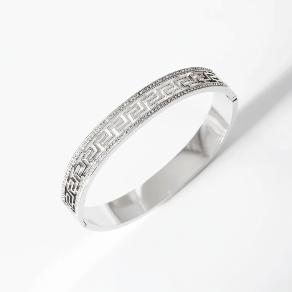 Greek Key Bangle – White BG