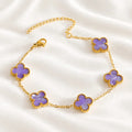 Lavender Clover Bracelet – gold bracelet with lavender enamel clover charms