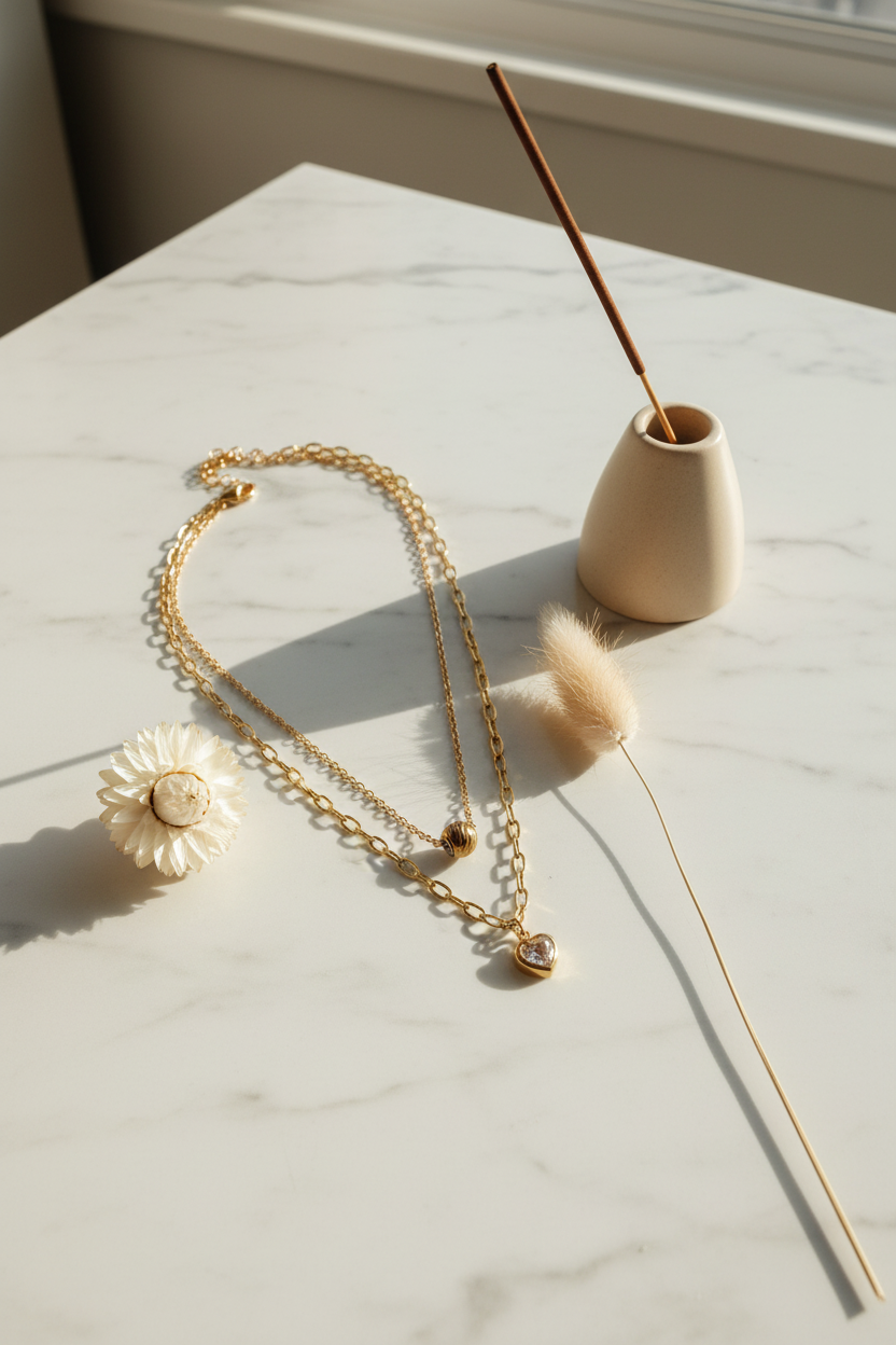 Layered Gold Heart & Bead Necklace