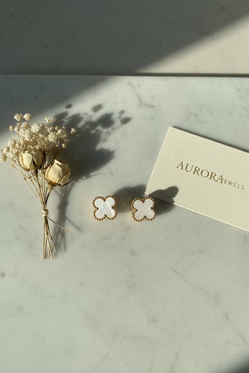 Lucky Clover White Studs
