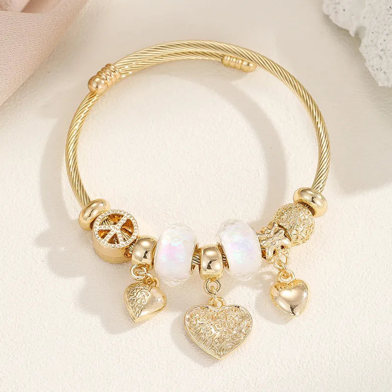 Gold Heart Charm Bangle