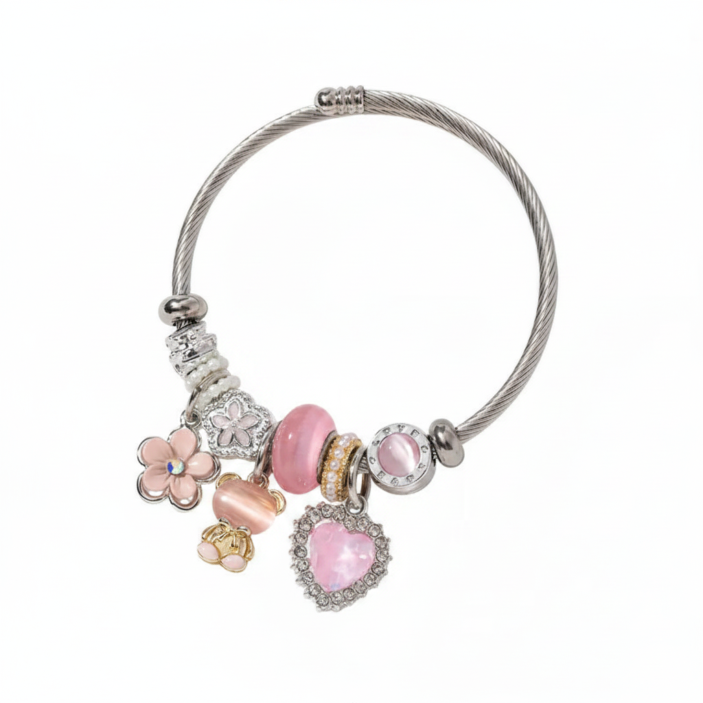 Pink Blossom Charm Bangle