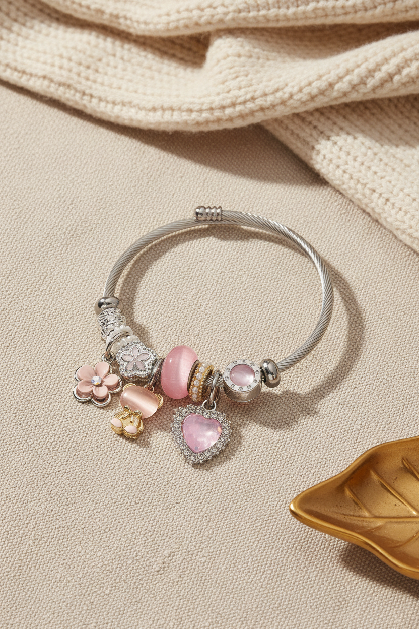 Pink Blossom Charm Bangle