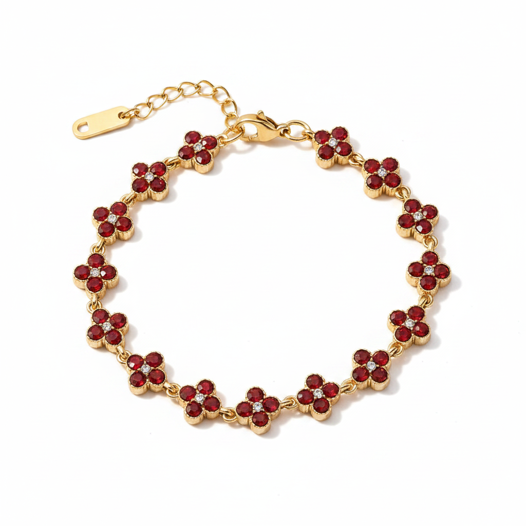 Red Crystal Flower Bracelet – White Background