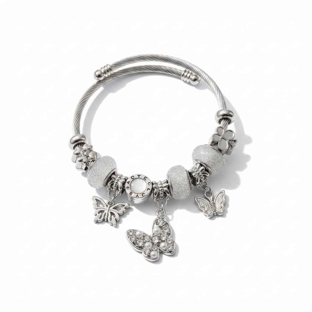 Silver Butterfly Charm Bangle