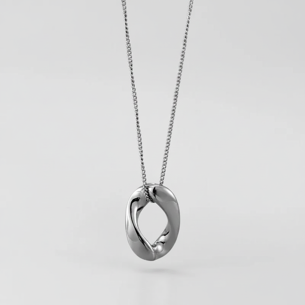 Silver Loop Necklace – White BG