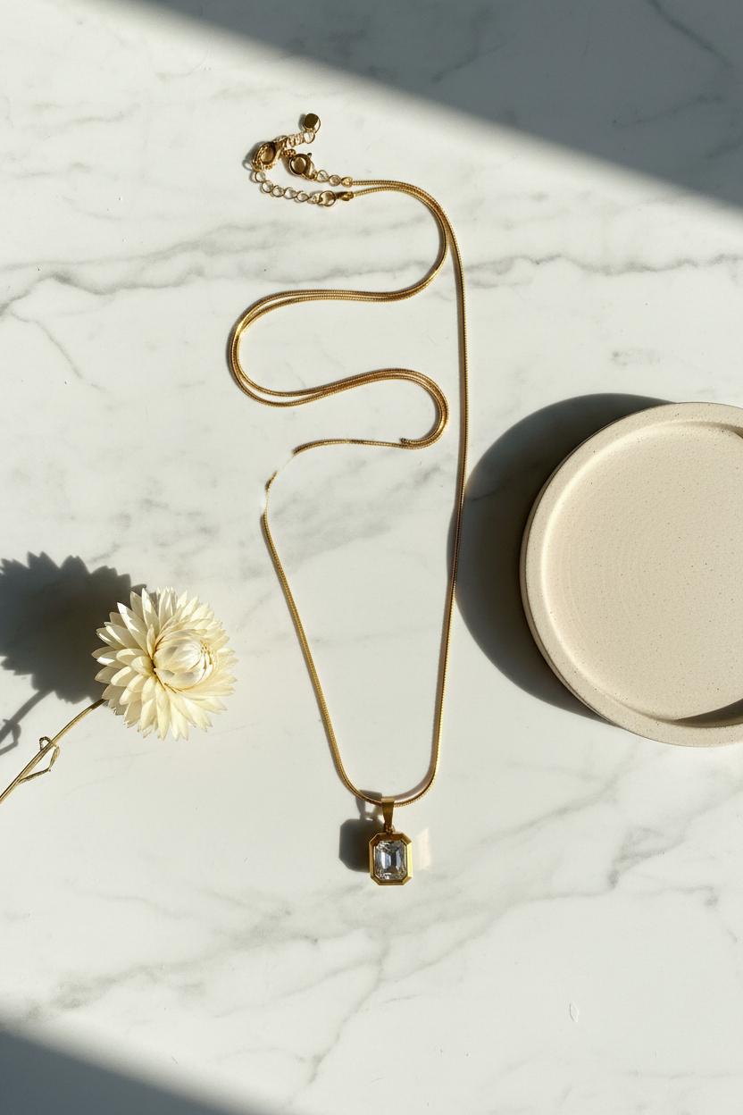 Solitaire Square Crystal Necklace