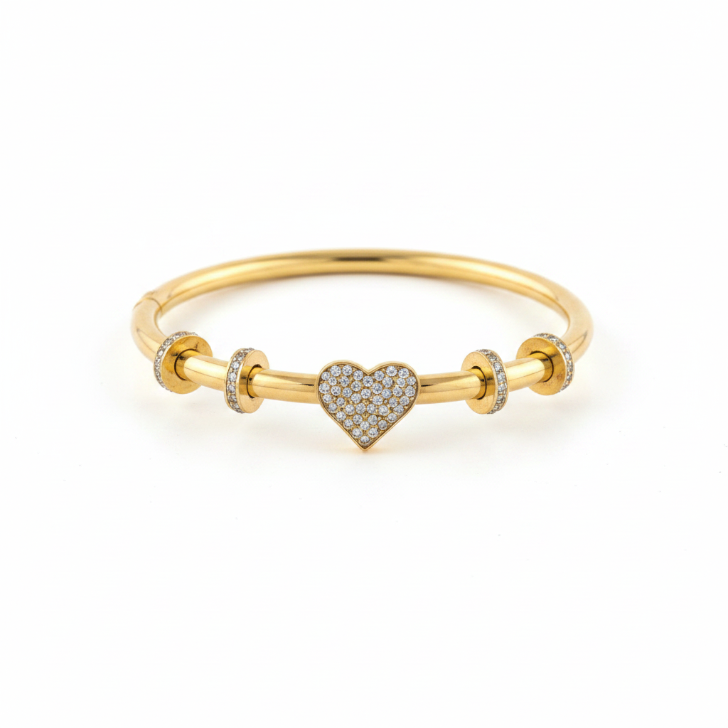 The Pavé Heart Charm Bangle