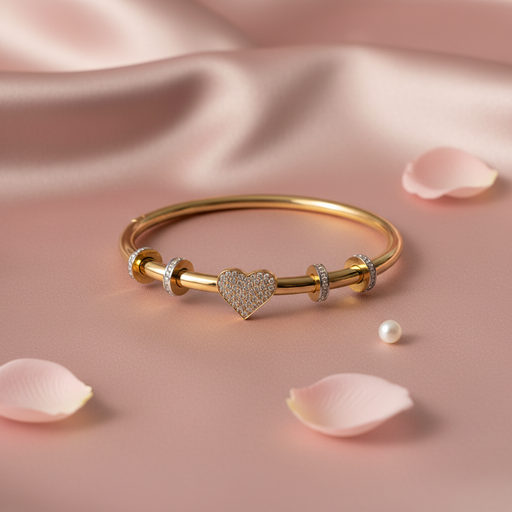 The Pavé Heart Charm Bangle